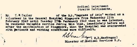 Bill Taylor's
Singapore Hospital Letter