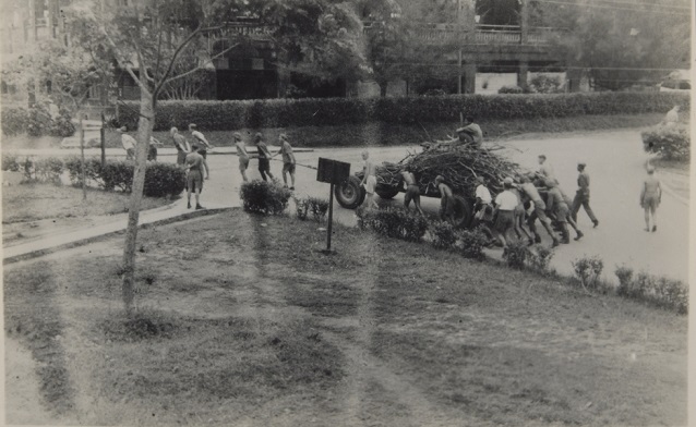 PoWs hauling wood Changi 1942