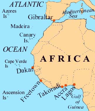 Map Gibraltar to West Africa