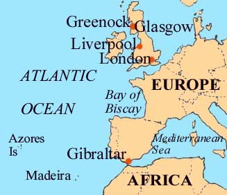 Map UK to Gibraltar